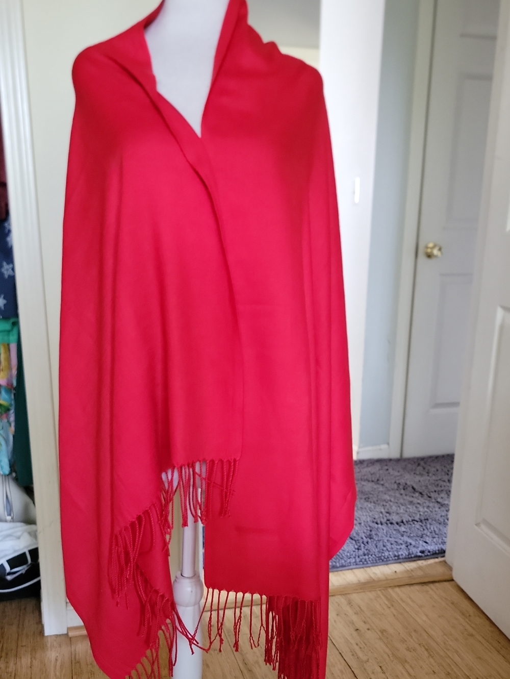 Pashmina Red Fringe Shawl Wrap - Women Accessories